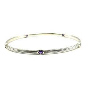 Lagos Silver Amethyst Fluted Station Bangle Bracelet